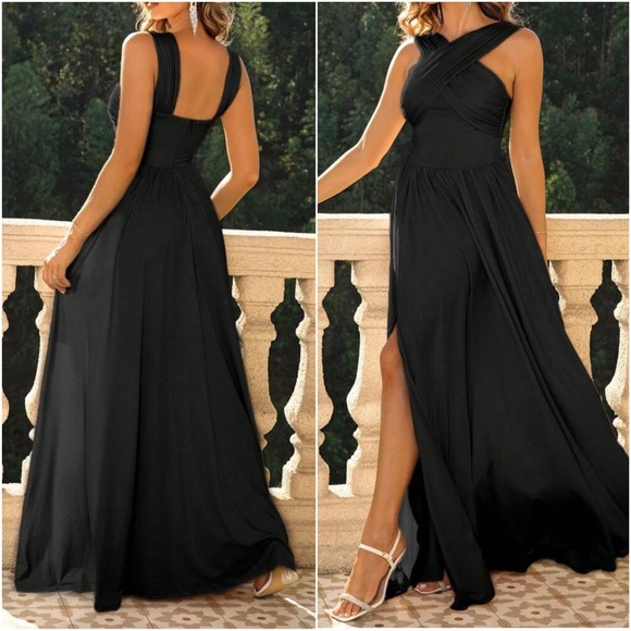 Luxe Criss Cross Neck Evening Formal Prom Wedding Dress - Picture 4 of 8